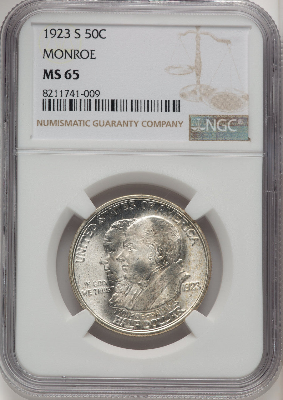 1923-S 50C Monroe Commemorative Silver NGC MS65