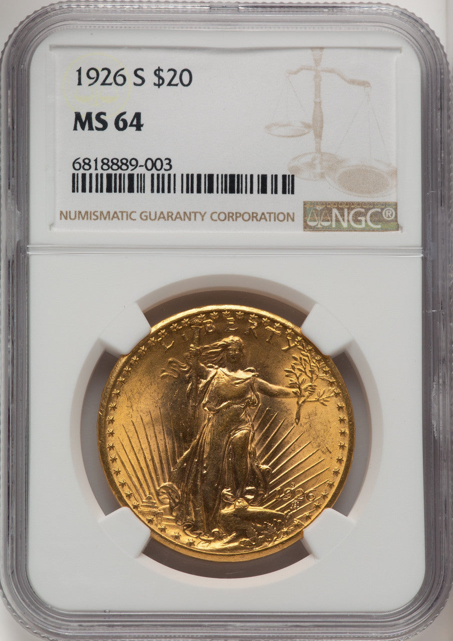 1926-S $20 Brown Label Saint-Gaudens Double Eagle NGC MS64