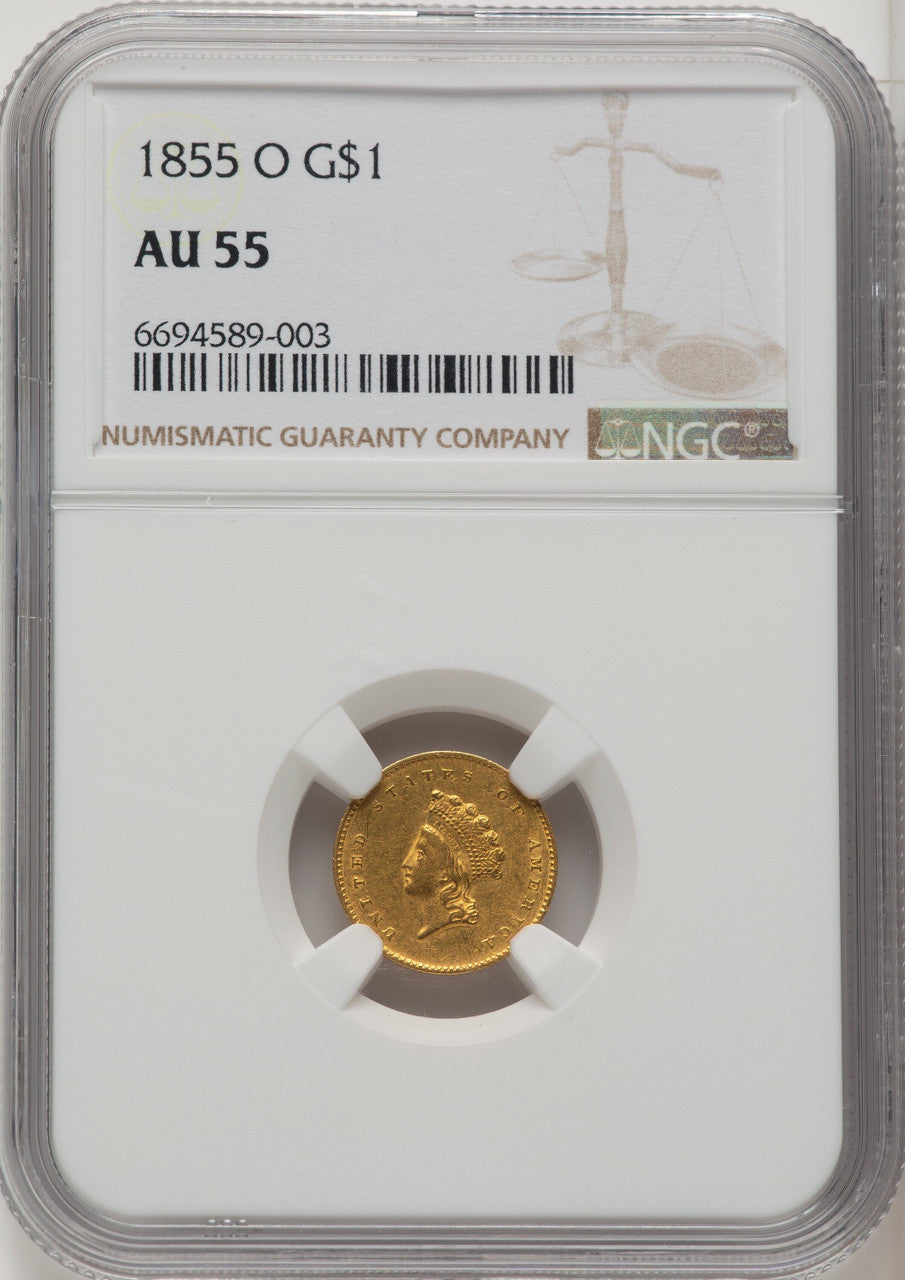 1855-O G$1 Gold Dollar NGC AU55