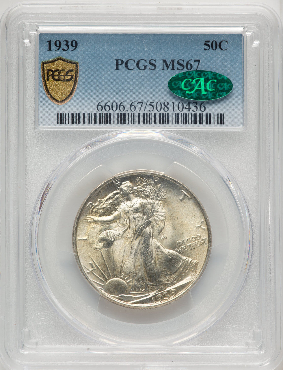 1939 50C CAC Walking Liberty Half Dollar PCGS MS67