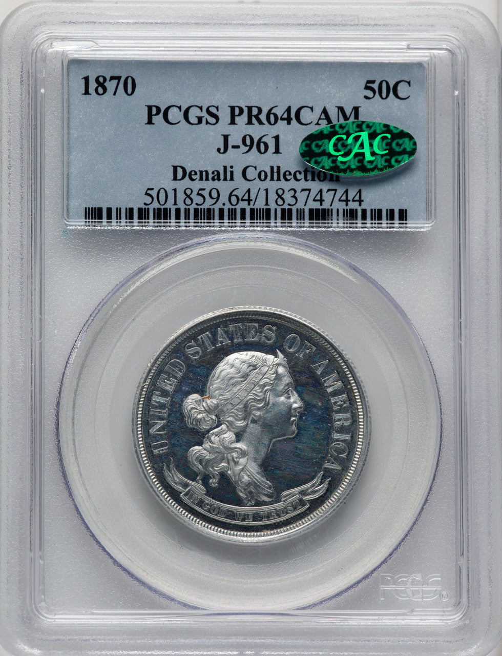 1870 50C Judd-961 CA CAC Patterns PCGS MS64