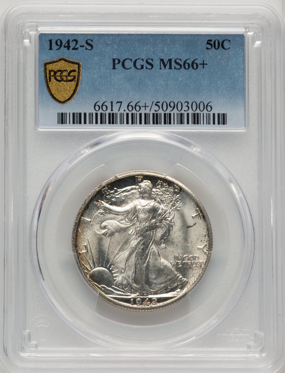 1942-S 50C Walking Liberty Half Dollar PCGS MS66+