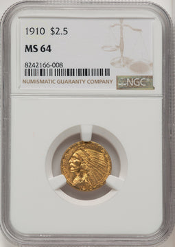 1910 $2.50 Indian Quarter Eagle NGC MS64 (773673034)