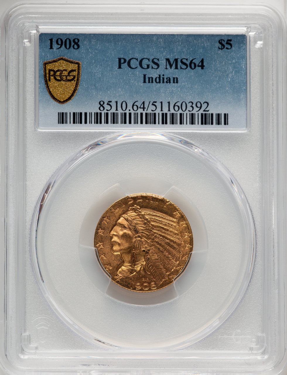 1908 $5 Indian Indian Half Eagle PCGS MS64 (773723032)