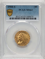 1908-S $5 Indian Half Eagle PCGS MS63