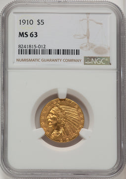 1910 $5 Indian Half Eagle NGC MS63 (506716022)