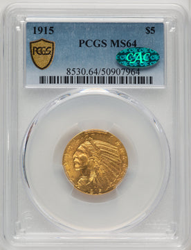 1915 $5 CAC Indian Half Eagle PCGS MS64