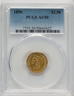 1850 $2.50 Liberty Quarter Eagle PCGS AU50