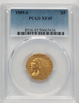1909-S $5 Indian Half Eagle PCGS XF45