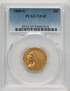 1909-S $5 Indian Half Eagle PCGS XF45