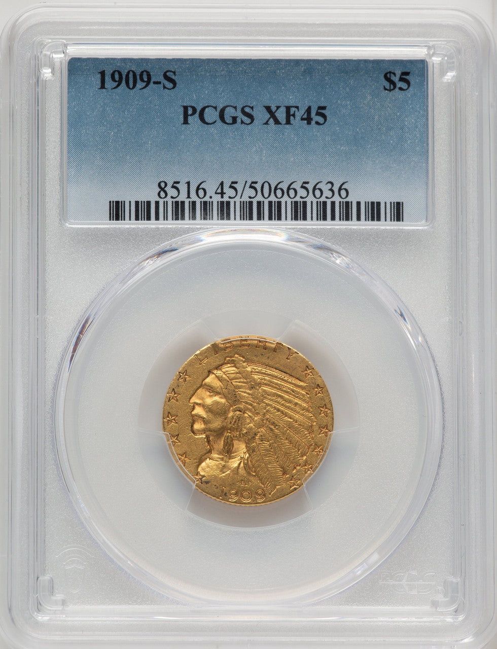 1909-S $5 Indian Half Eagle PCGS XF45