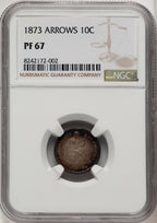 1873 10C ARROWS Proof Seated Dime NGC PR67