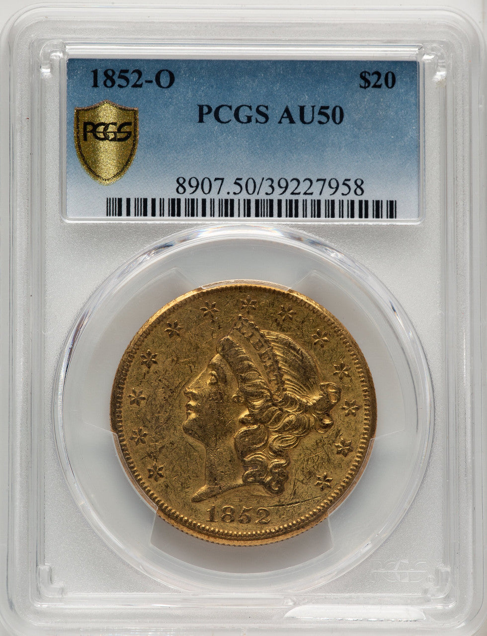 1852-O $20 Liberty Double Eagle PCGS AU50
