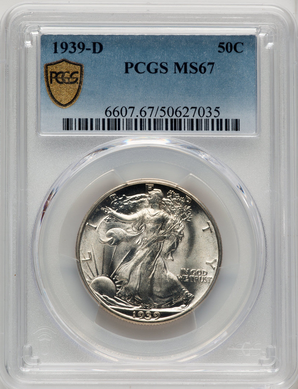 1939-D 50C Walking Liberty Half Dollar PCGS MS67 (774311003)