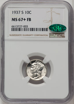 1937-S 10C FB CAC Mercury Dime NGC MS67+