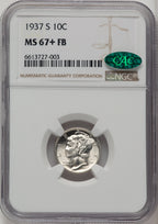 1937-S 10C FB CAC Mercury Dime NGC MS67+
