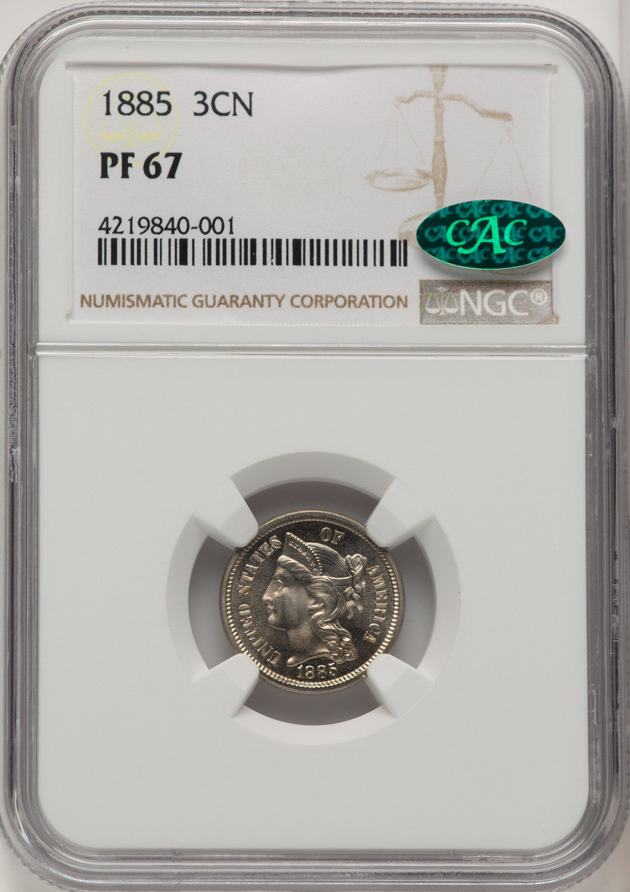 1885 3CN CAC Proof Three Cent Nickel NGC PR67
