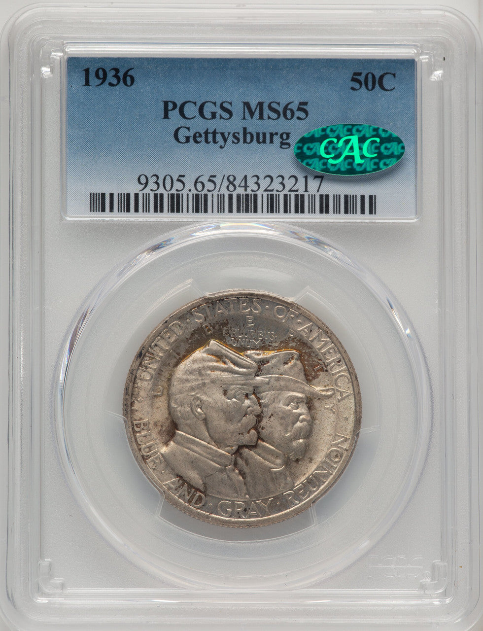1936 50C Gettysburg CAC Commemorative Silver PCGS MS65