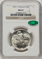 1937-D 50C Oregon CAC Commemorative Silver NGC MS67
