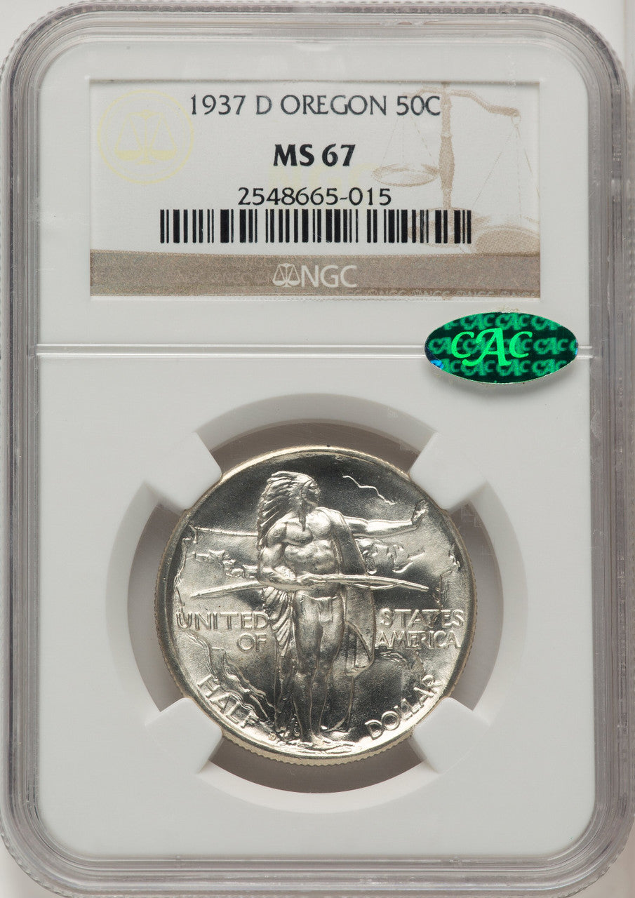 1937-D 50C Oregon CAC Commemorative Silver NGC MS67