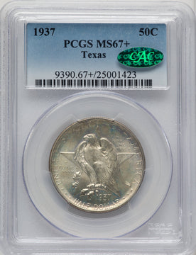 1937 50C Texas CAC Commemorative Silver PCGS MS67+