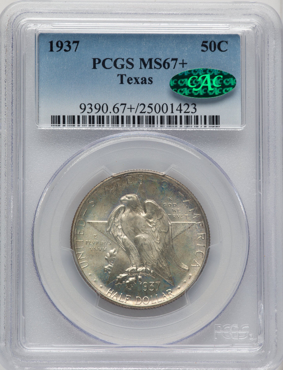 1937 50C Texas CAC Commemorative Silver PCGS MS67+