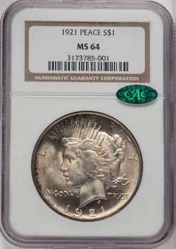 1921 Peace CAC Peace Dollar NGC MS64