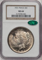 1921 Peace CAC Peace Dollar NGC MS64