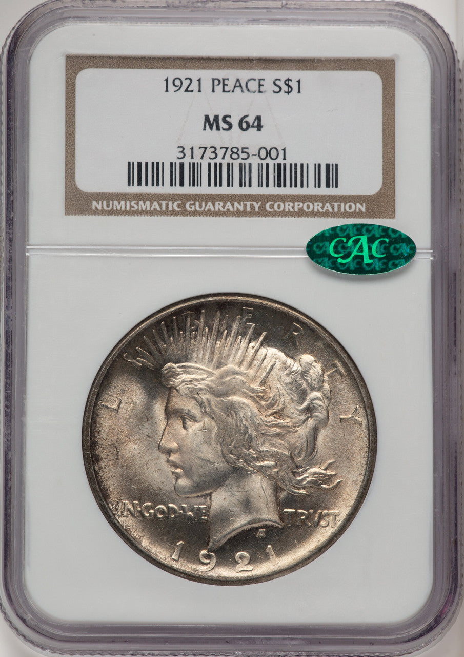 1921 Peace CAC Peace Dollar NGC MS64