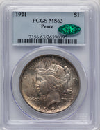 1921 Peace CAC Peace Dollar PCGS MS63