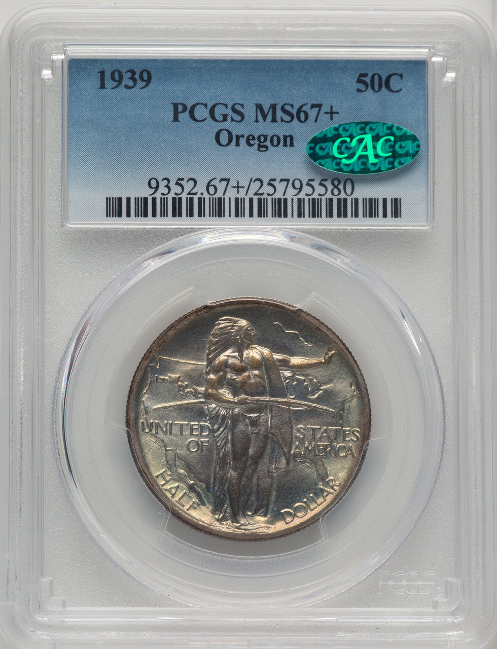 1939 50C Oregon CAC Commemorative Silver PCGS MS67+
