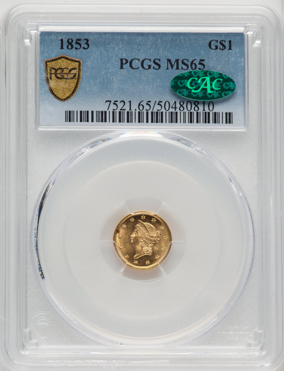 1853 Gold Dollar PCGS MS65 CAC