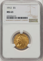 1912 $5 Brown Label Indian Half Eagle NGC MS63