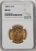 1889-S $10 Brown Label Liberty Eagle NGC MS62 (520428038)