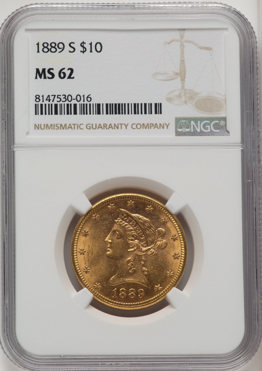 1889-S $10 Brown Label Liberty Eagle NGC MS62 (520428038)