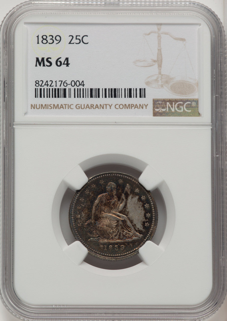 1839 25C NO DRAPERY Seated Quarter NGC MS64