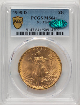 1908-D $20 NO MOTTO CAC Saint-Gaudens Double Eagle PCGS MS64+ (772992004)