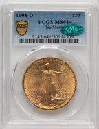 1908-D $20 NO MOTTO CAC Saint-Gaudens Double Eagle PCGS MS64+ (772992004)