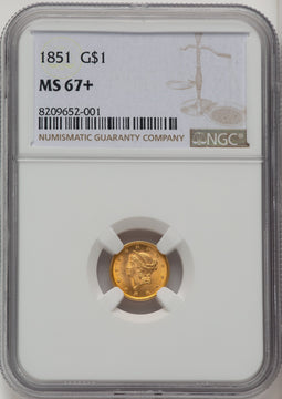 1851 G$1 Gold Dollar NGC MS67+
