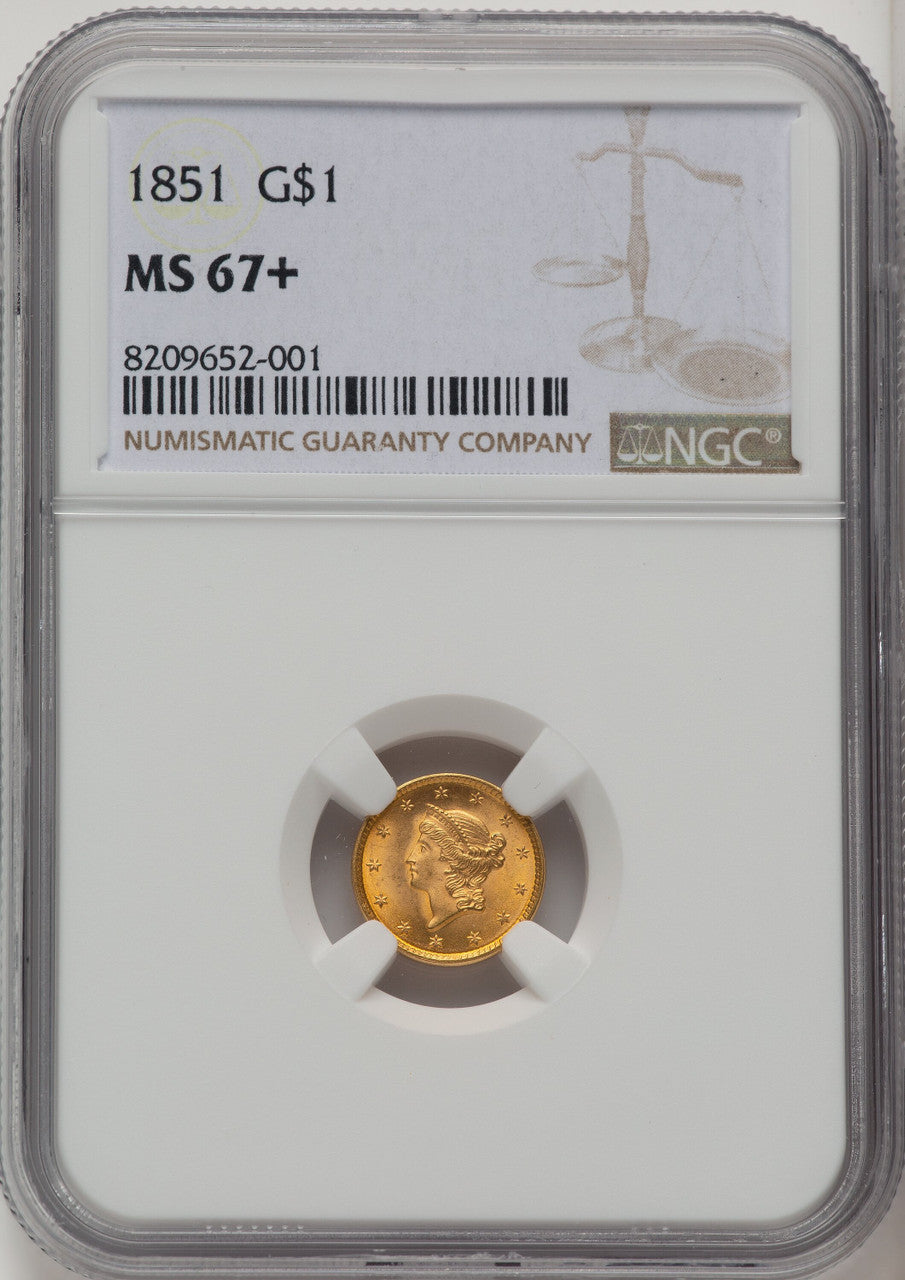 1851 G$1 Gold Dollar NGC MS67+