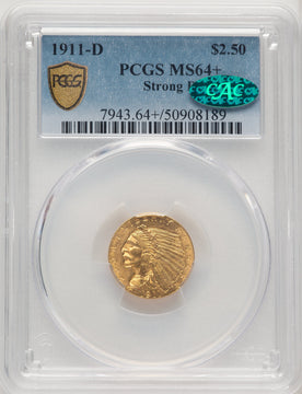 1911-D $2.50 CAC Indian Quarter Eagle PCGS MS64+