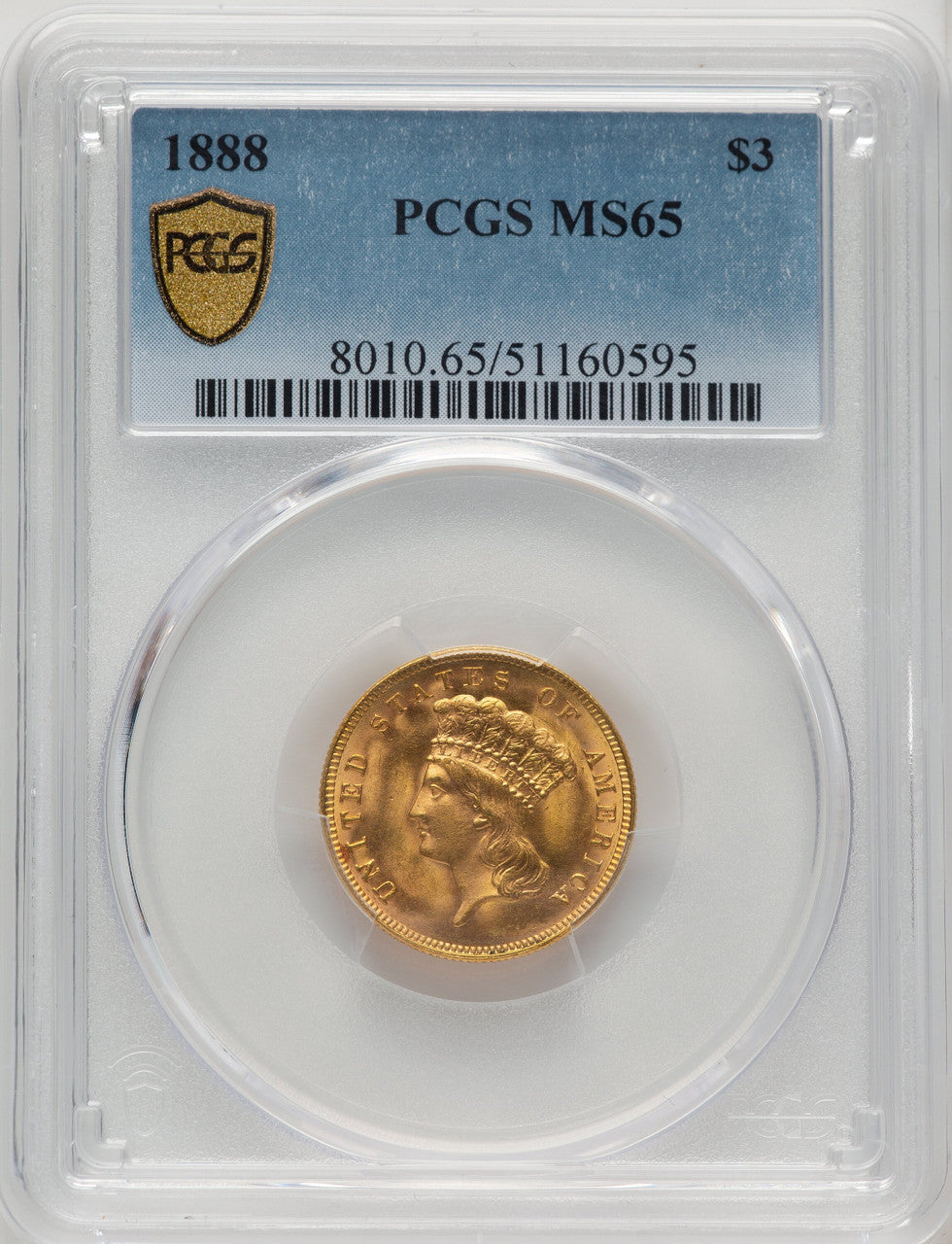 1888 $3 Three Dollar Gold Pieces PCGS MS65 (772319001)