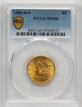 1901/0-S $5 Liberty Half Eagle PCGS MS66