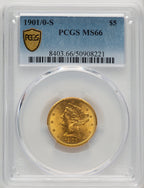1901/0-S $5 Liberty Half Eagle PCGS MS66