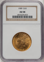 1909 $10 Indian Eagle NGC AU58