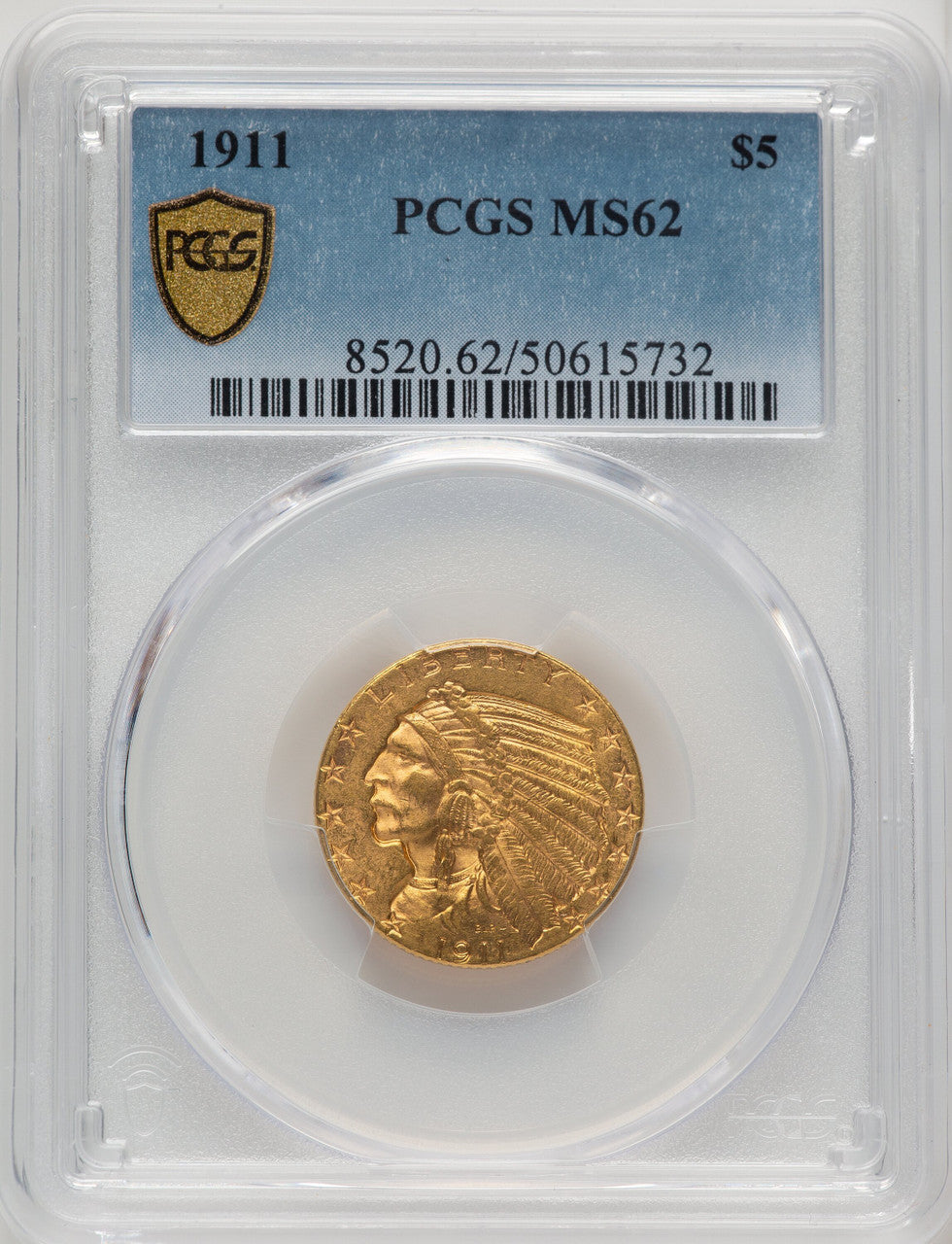 1911 $5 Indian Half Eagle PCGS MS62