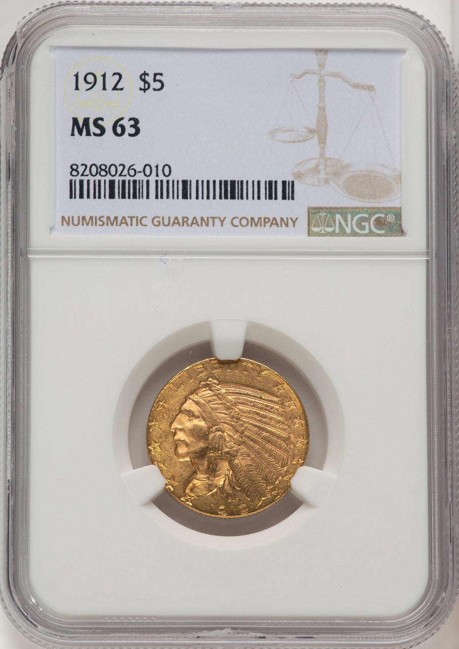 1912 $5 Indian Half Eagle NGC MS63 (774262022)