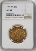 1891-CC $10 Liberty Eagle NGC AU55 (177203013)