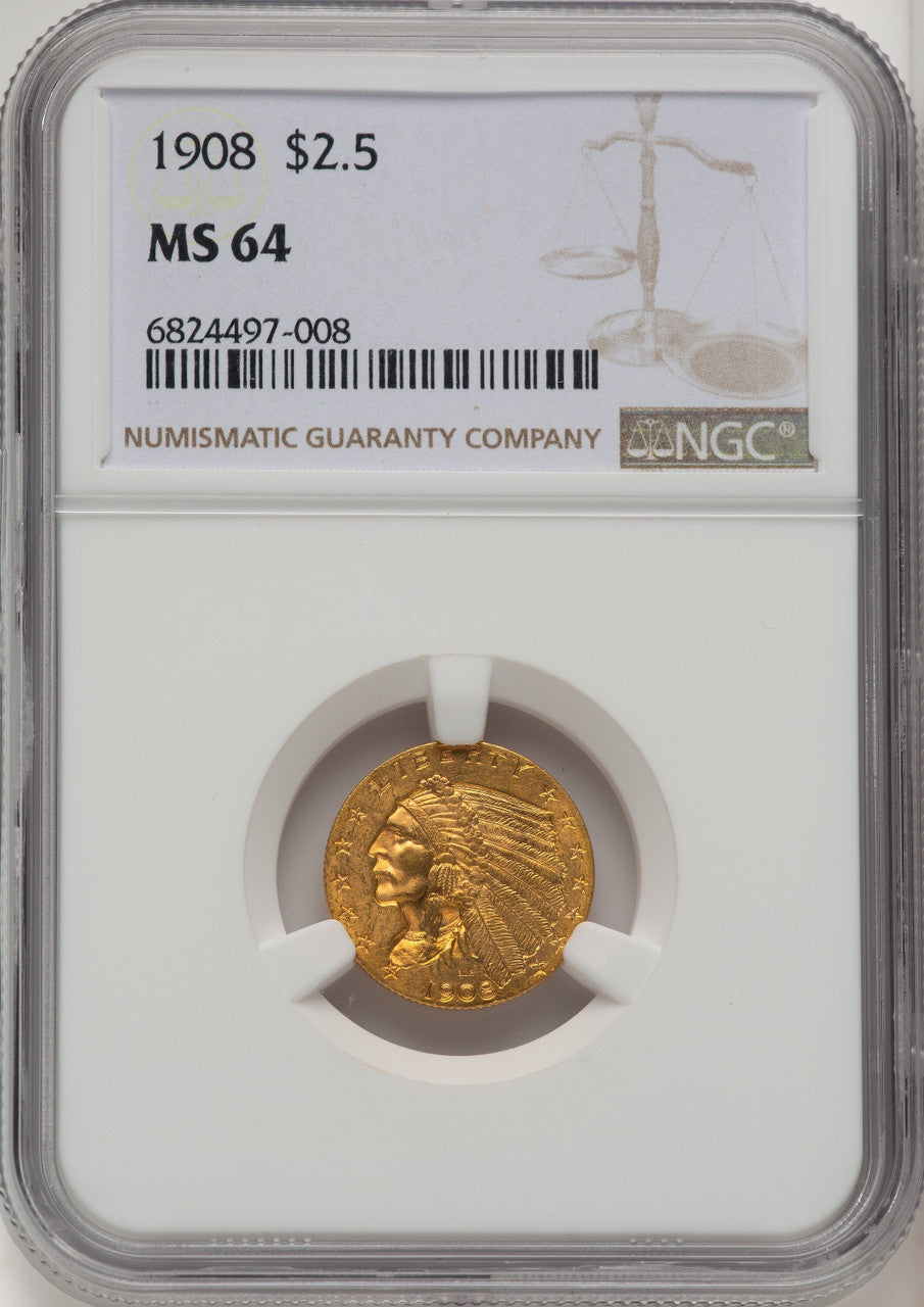 1908 $2.50 Indian Quarter Eagle NGC MS64 (774256022)