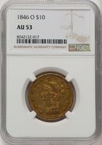 1846-O $10 Liberty Eagle NGC AU53
